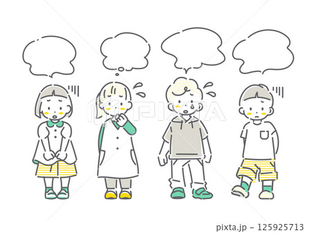 自信を持てず悩む子供たち　シンプルでかわいい線画イラスト 125925713