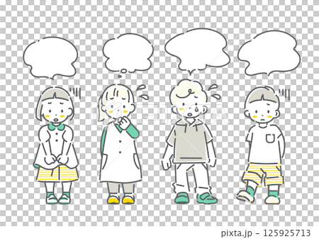 缺乏自信的孩子——簡單可愛的線條畫插圖 125925713