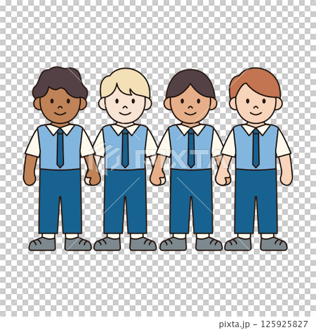 BOY STUDENTS HOLDING HANDS children illustration simple outline drawing character doodle diverse race and ethnicity people cute kawaii style BOY STUDENTS HOLDING HANDS children illustration simple outline drawing character doodle diverse race and ethnicity people cute kawaii style 125925827