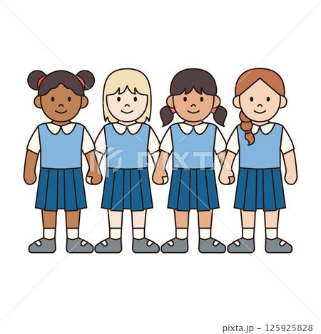 GIRL STUDENTS HOLDING HANDS children illustration simple outline drawing character doodle diverse race and ethnicity people cute kawaii style GIRL STUDENTS HOLDING HANDS children illustration simple outline drawing character doodle diverse race and ethnicity people cute kawaii style 125925828