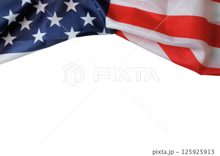 Draped American flag represents Labor Day and national solidarity, isolated on white Draped American flag represents Labor Day and national solidarity, isolated on white 125925913