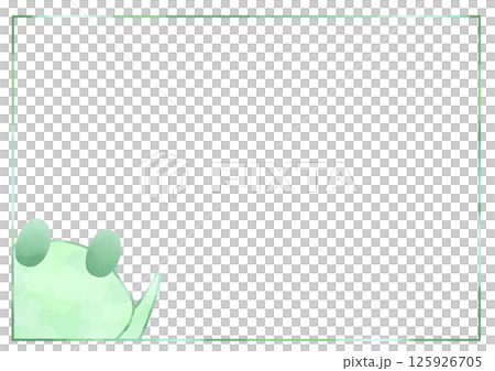 角から顔をだして挨拶するカエルのフレーム(緑色) 125926705