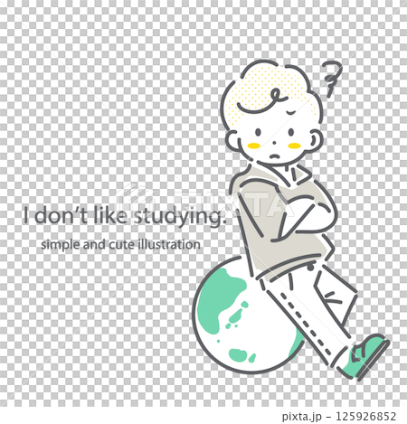 社会科の勉強を毛嫌いする小学生　シンプルでかわいい線画イラスト 125926852