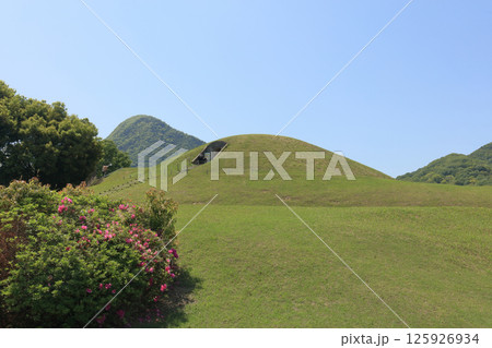 善通寺市の有岡古墳群の王墓山古墳墳丘（左後ろは我拝師山） 125926934
