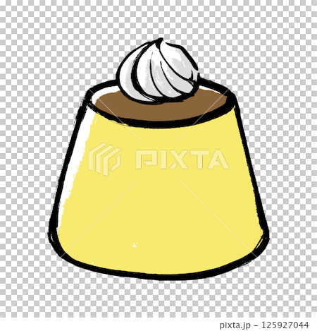 A brush-drawn illustration of a pudding topped with cream A brush-drawn illustration of a pudding topped with cream 125927044