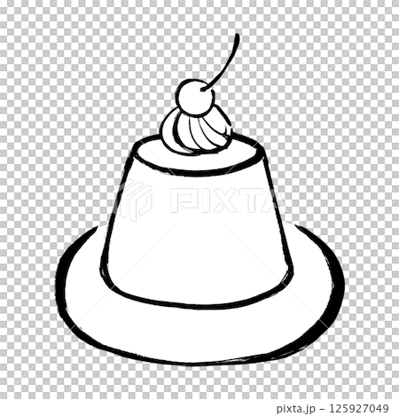 筆タッチのさくらんぼののったプリンのイラスト 125927049