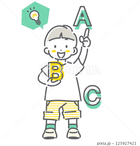 英語の勉強にワクワクする小学生　シンプルでかわいい線画イラスト 125927421