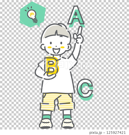 Elementary school students excited about studying English: Simple and cute line drawing illustrations 125927421