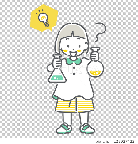 小學生對學習科學充滿熱情-簡單可愛的線條插畫 小學生對學習科學充滿熱情-簡單可愛的線條插畫 125927422