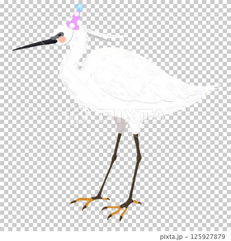 パーティーの帽子を被った手描きの可愛いコサギのイラスト 125927879
