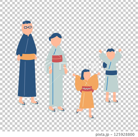 穿yukata的家庭的例證 125928800