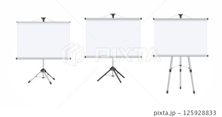 Empty Projection screen, Presentation board in realistic style. Horizontal roll up banner. Blank whiteboard for conference. Vector EPS 10. 125928833