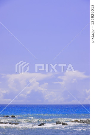 千葉県南房総市の和田浦海水浴場の青い海と青い空 125929018