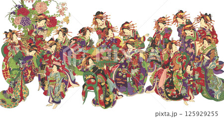 浮世絵 イラスト 花魁 浮世絵 イラスト 花魁 125929255