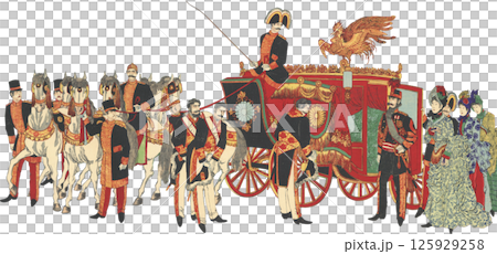 浮世繪插圖明治時代天皇及其隨從 浮世繪插圖明治時代天皇及其隨從 125929258