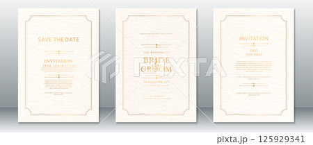 Vintage Wedding Invitation Card Templates with Cream Textured Background 125929341