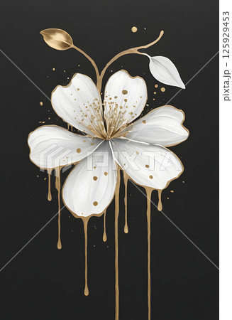 Minimalist 3D illustration of white paper flowers with golden stems and leaves, arranged in an elegant circular frame on a soft light background. Perfect for decor or luxury design. Minimalist 3D illustration of white paper flowers with golden stems and leaves, arranged in an elegant circular frame on a soft light background. Perfect for decor or luxury design. 125929453