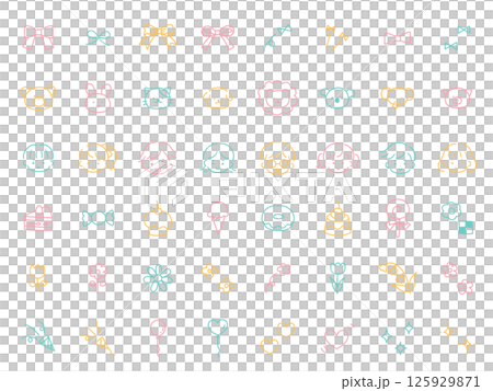 A vector illustration set of hand-drawn cute icons. Hand-drawn, ribbon, animals, children, sweets, flowers, hearts A vector illustration set of hand-drawn cute icons. Hand-drawn, ribbon, animals, children, sweets, flowers, hearts 125929871