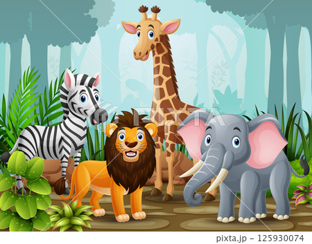 Cute animal cartoon in the jungle 125930074