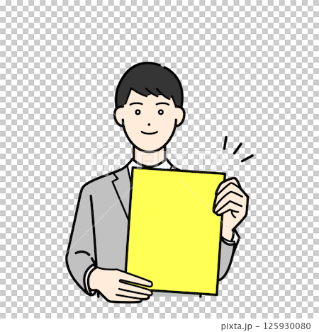 バインダーを抱えて説明するビジネススーツの男性のシンプルな上半身ベクターイラスト バインダーを抱えて説明するビジネススーツの男性のシンプルな上半身ベクターイラスト 125930080