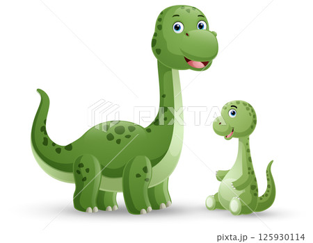 Cartoon of mother and baby brontosaurus on a white background Cartoon of mother and baby brontosaurus on a white background 125930114