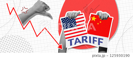 Economic Tariffs Concept. tariff war between America and China, crisis trade and economic war. 125930190