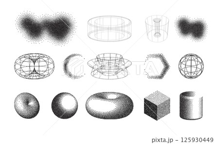 Geometric shapes set. Stipple polygonal graphic elements. 125930449