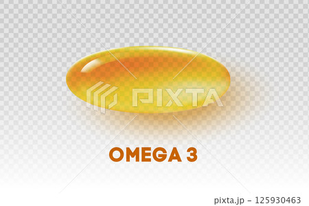 Omega 3 fatty acids fish oil capsule isolated on transparent background. Shiny golden gel pill rich in essential fatty acids for health, nutrition, and dietary supplements. Medical and pharmaceutical Omega 3 fatty acids fish oil capsule isolated on transparent background. Shiny golden gel pill rich in essential fatty acids for health, nutrition, and dietary supplements. Medical and pharmaceutical 125930463