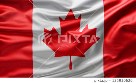 Canada flag with pleats with visible satin texture 125930626