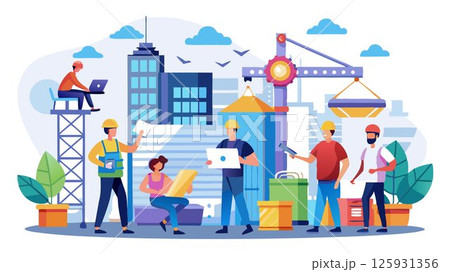 By working together, these professionals bring buildings and infrastructure projects to life. 125931356