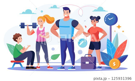 Joining fitness classes or hiring a personal trainer can provide guidance and motivation. 125931396