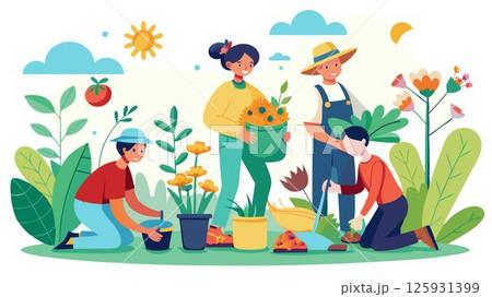 People cultivate gardens, planting and nurturing various plants and flowers. 125931399