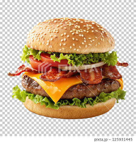 Delicious classic cheeseburger with juicy beef patty melted cheese crisp lettuce ripe tomato and savory onion on a toasted sesame seed bun 125931445