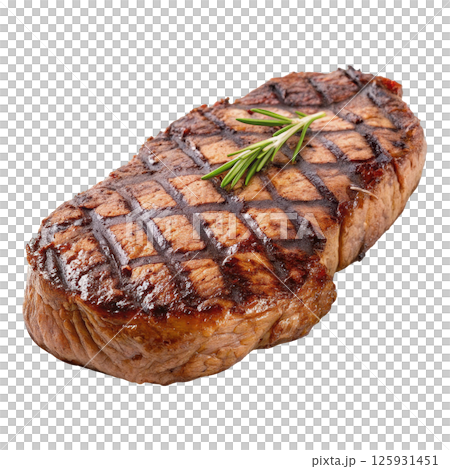 Grilled steak with charred surface and rich aroma 125931451