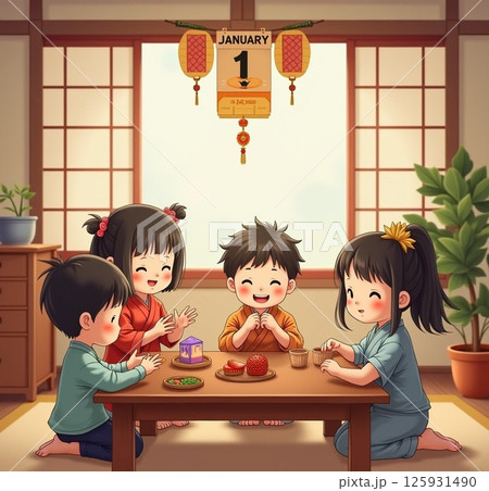 お店でお茶をする家族 125931490