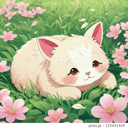 春の花と白い猫 春の花と白い猫 125931494