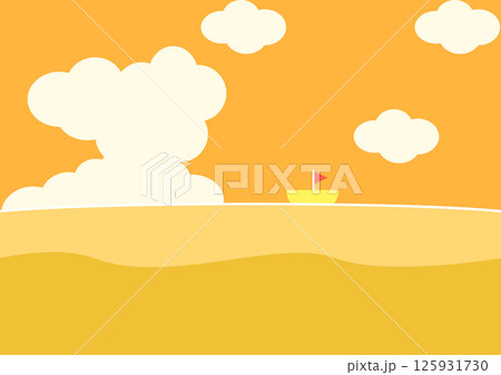 夏の海　夕方イメージ　海にヨット 125931730