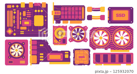 PC component parts computer elements icon set collection illustration flat PC component parts computer elements icon set collection illustration flat 125932070