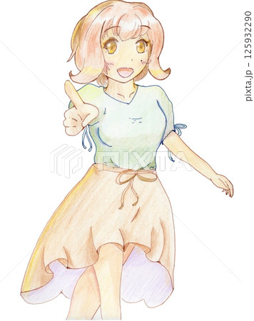 指差ししているずっかちゃん(手描き) 125932290