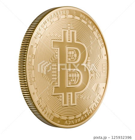 Shiny golden bitcoin symbol isolated. Bitcoin coin. 3d rendering 125932396