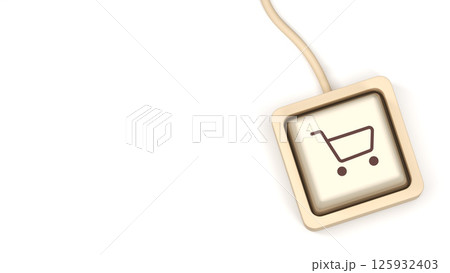 Online shopping or consumerism, shopaholic concept. Shopping cart on keyboard button. 3d rendering Online shopping or consumerism, shopaholic concept. Shopping cart on keyboard button. 3d rendering 125932403