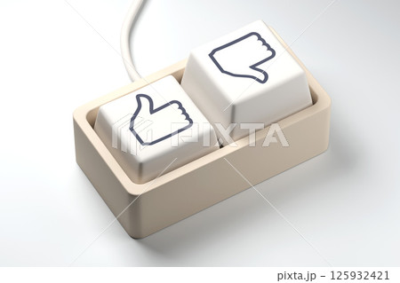These keys symbolize social media engagement, user feedback, opinions, online interactions, approval or disapproval. A close-up of a computer keyboard featuring two buttons: Like and "Dislike. These keys symbolize social media engagement, user feedback, opinions, online interactions, approval or disapproval. A close-up of a computer keyboard featuring two buttons: Like and "Dislike. 125932421