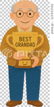 Smiling Grandfather Holding Best Grandad Award 125932582