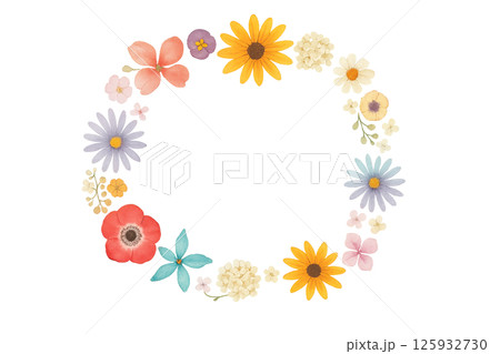 水彩で描いた花のフレーム 125932730