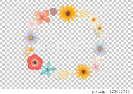 水彩で描いた花のフレーム 125932730