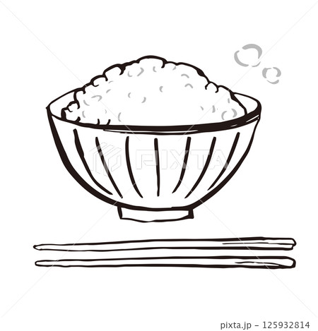 ご飯 茶碗 米　筆 線画 イラスト 125932814