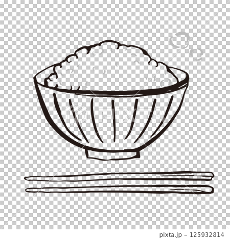 ご飯 茶碗 米　筆 線画 イラスト 125932814