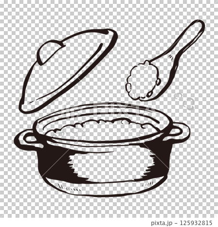 土鍋ご飯 米　筆 線画 イラスト 125932815