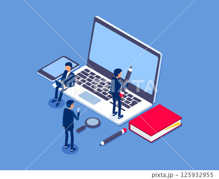 Online education concept banner with characters. Flat isometric vector illustration Online education concept banner with characters. Flat isometric vector illustration 125932955