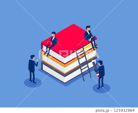 Book library concept banner with characters.  Flat isometric vector illustration 125932964